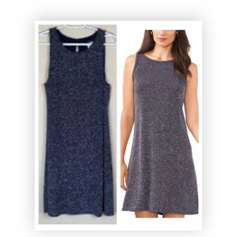 NWT Halogen Blue/Silver Metallic Sleeveless Halter A-line Dress Size Med